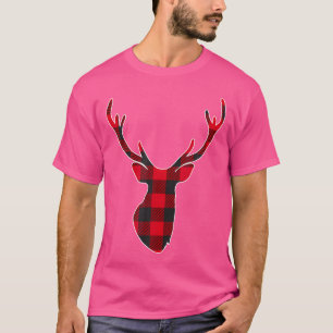 T-shirt Red Buffalo Plaid Deer Reinder Head Christmas Hun