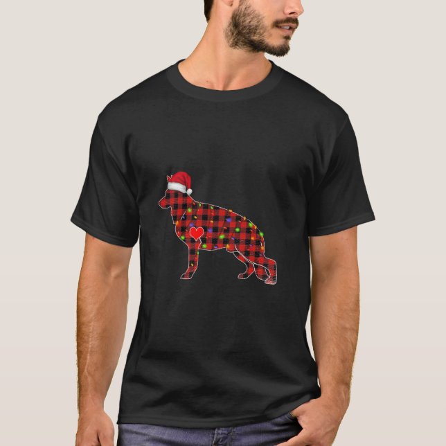 T-shirt Red Buffalo Plaid German Shepherd Père Noël Christ (Devant)