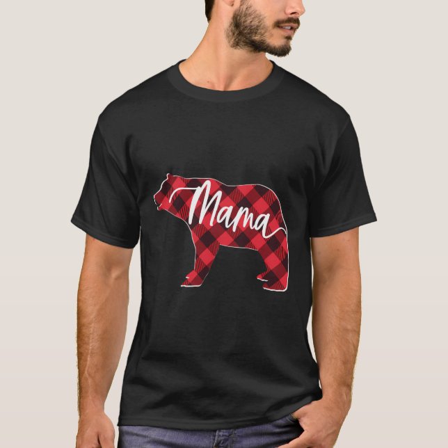 T-shirt Red Buffalo Plaid Mama Ours Matching Famille Chris (Devant)