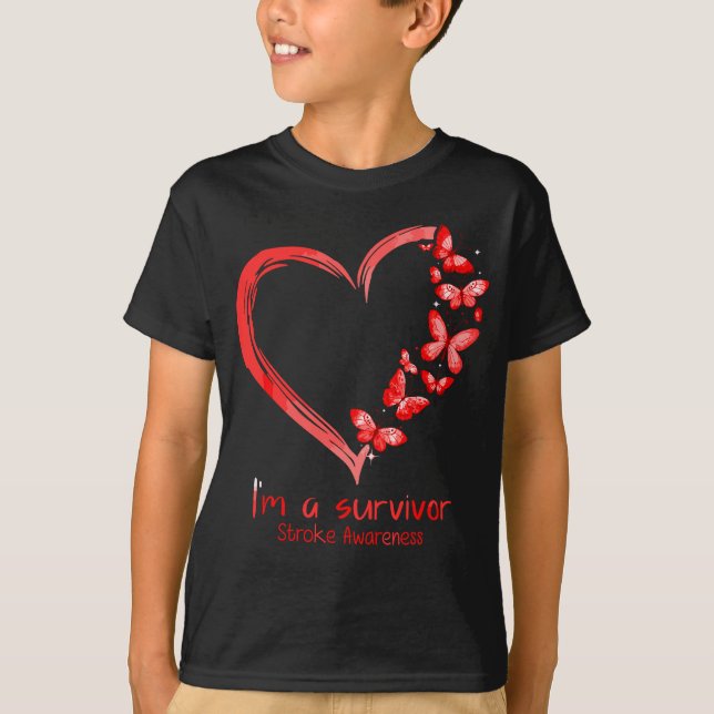 T-shirt Red Butterfly Heart I'm A Survivor Stroke Awards (Devant)