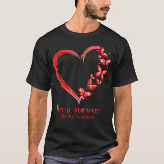 T-shirt Red Butterfly Heart I'm A Survivor Stroke Awards