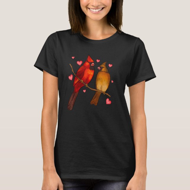 T-shirt Red Cardinal Birds Love Hearts Valentine's Day For (Devant)