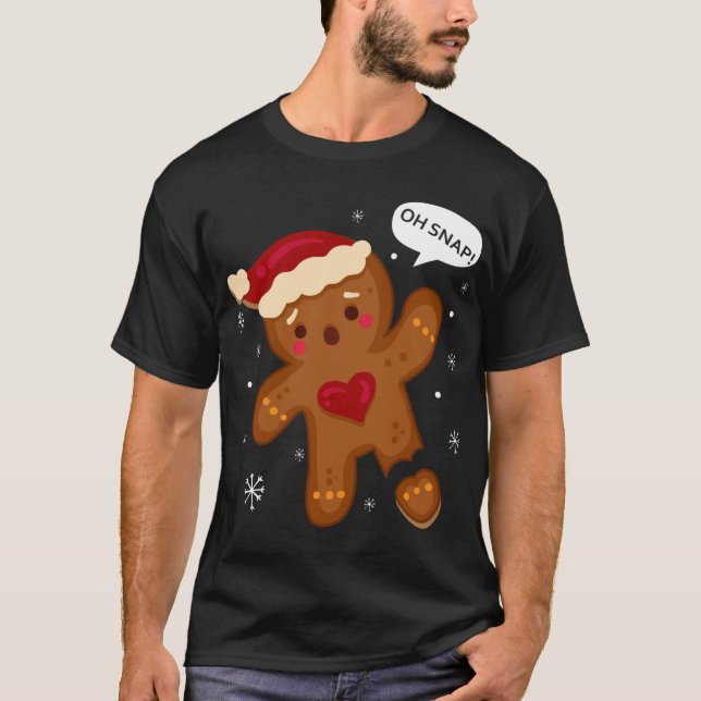 T-shirt Red Cheeks Oh Snap Broken Gingerbread Père Noël (Devant)
