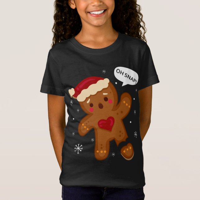 T-Shirt Red Cheeks Oh Snap Broken Gingerbread Père Noël (Devant)