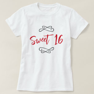 T-shirt Red Chic Doodle Modern Script Sweet 16
