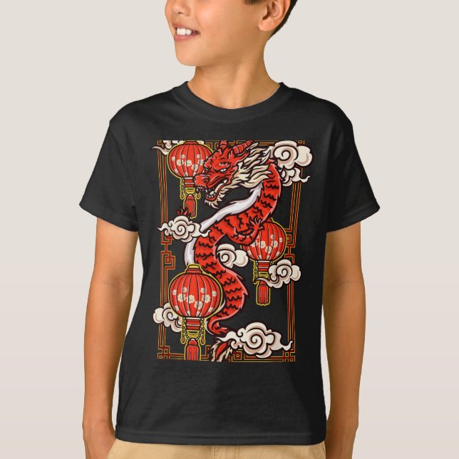 T-shirt Red Chinese New Year Of The Dragon 2024 Lanterns C (Devant)