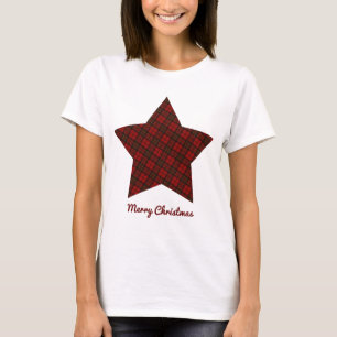T-shirt Red Christmas tartan Star Joyeux texte de Noël