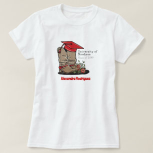 T-shirt Red Cowboy Boot Graduation Cap & Fleurs