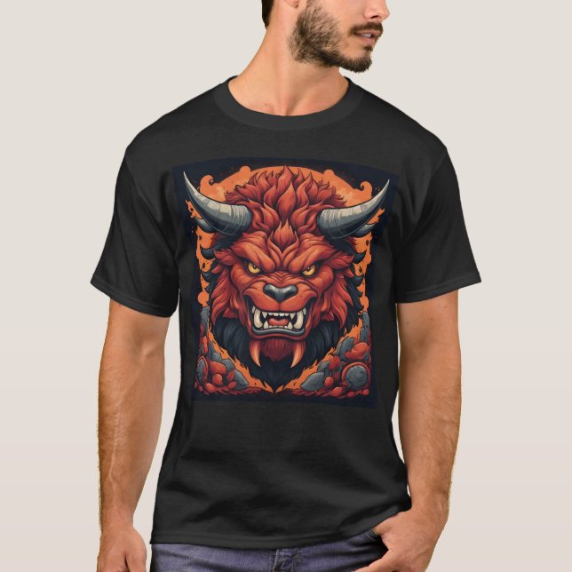 T-shirt Red Demon Bull with Fiery Details (Devant)