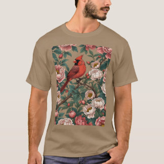 T-shirt Red dinal Bird and Peony Flowers