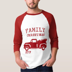 T-shirt Red Farm Truck Nom personnalisé Famille Noël