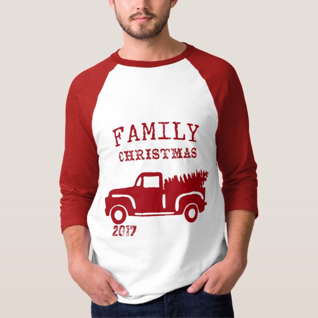 T-shirt Red Farm Truck Nom personnalisé Famille Noël (Devant)