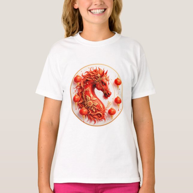 T-shirt Red Fire Horse - Conception de la fête du Nouvel A (Devant)