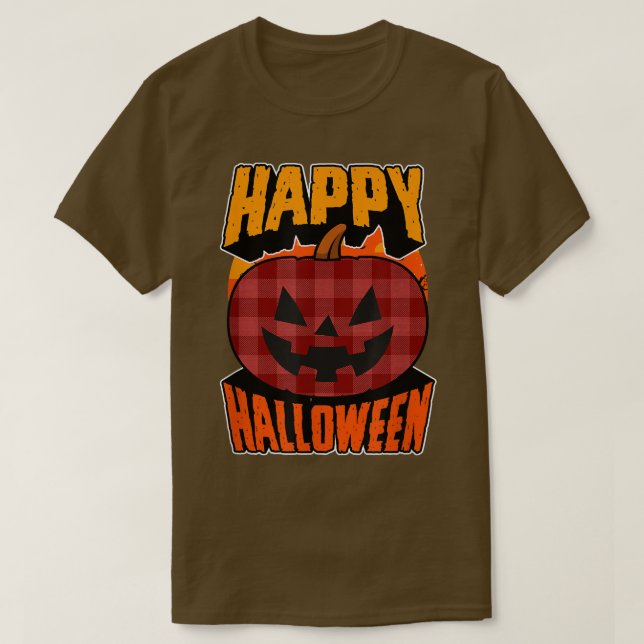 T-shirt Red Flannel Plaid Happy Halloween Party Jack O Lan (Design devant)