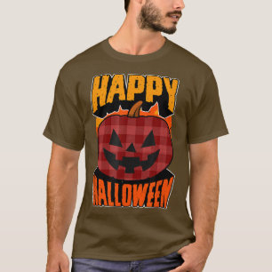 T-shirt Red Flannel Plaid Happy Halloween Party Jack O Lan