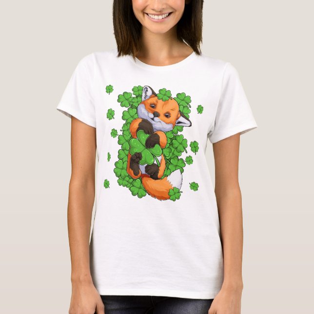 T-shirt Red Fox Green Shamrocks (Devant)