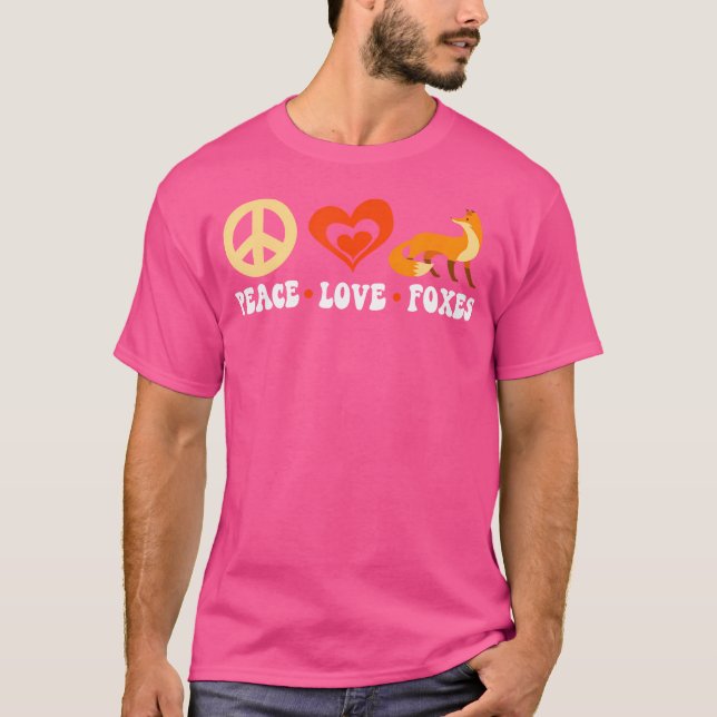 T-shirt Red Fox Kawaii Peace Love Foxes (Devant)