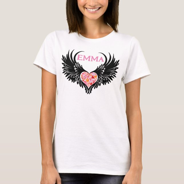 T-shirt Red heart angel black wings (Devant)