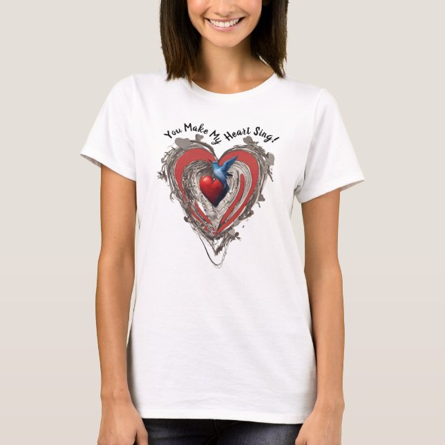 T-shirt Red Heart Blue Bird Vous Faites Chanter Mon Coeur (Devant)