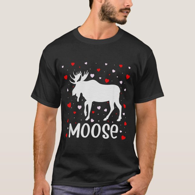 T-shirt Red Heart Cud Love Graphic Moose Lover Valentine D (Devant)