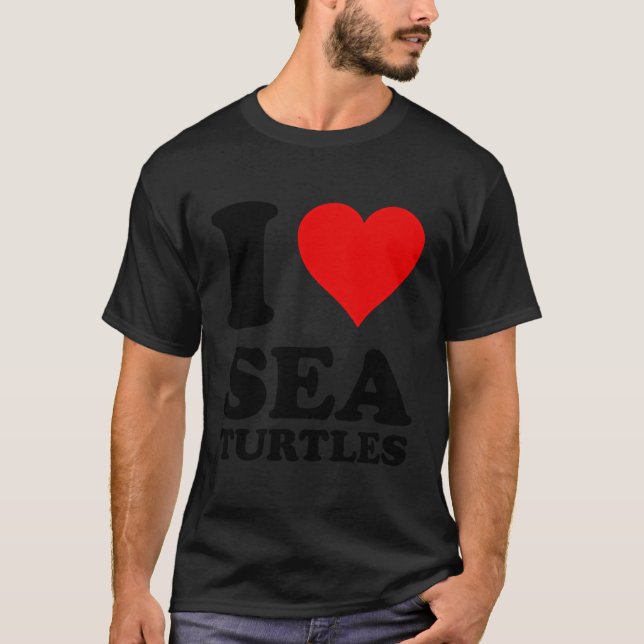 T-shirt Red Heart I Love Sea Turtles (Devant)