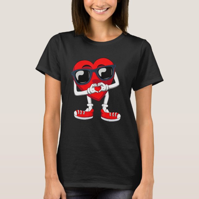 T-shirt Red Heart Love Hand Sign Happy Valentines Day Boys (Devant)