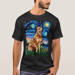 T-shirt Red Heeler Nuit Étoilée Chien de Bétail Art Coloré