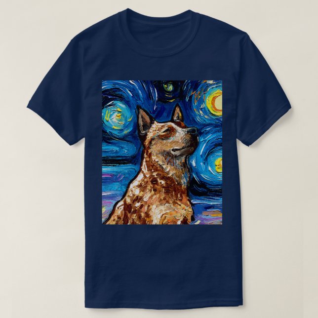 T-shirt Red Heeler Starry Night Australian Cattle Dog Port (Design devant)