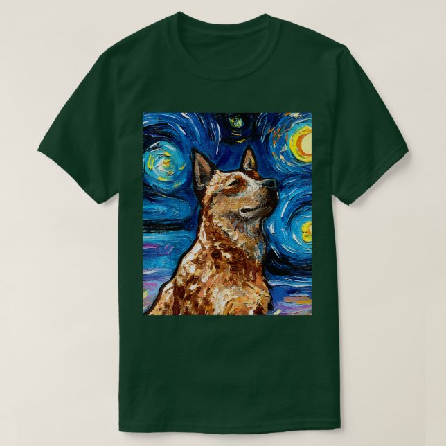 T-shirt Red Heeler Starry Night Australian Cattle Dog Port (Design devant)