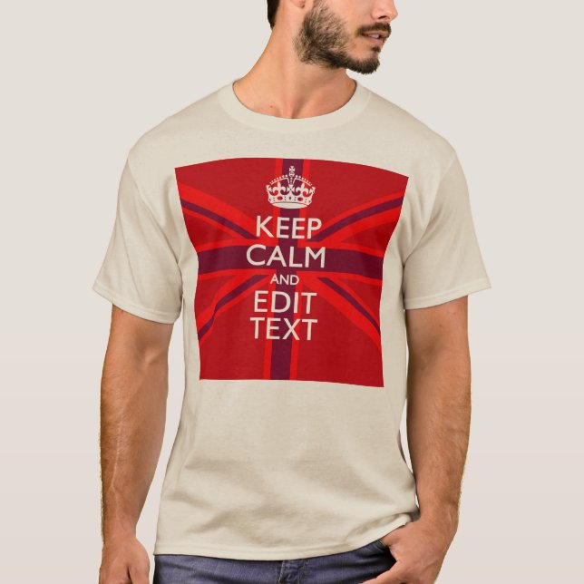 T-shirt Red Keep Calm Have Your Text on Union Jack Flag (Devant)