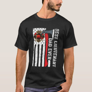 T-shirt Red Line American Flag Papa Fire Lieutenant Firefi