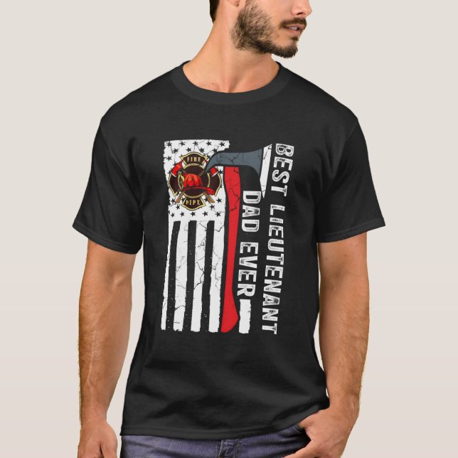 T-shirt Red Line American Flag Papa Fire Lieutenant Firefi (Devant)