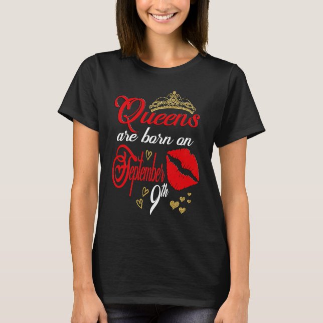 T-shirt Red Lip Print Queens are Born on September 9th Vir (Devant)