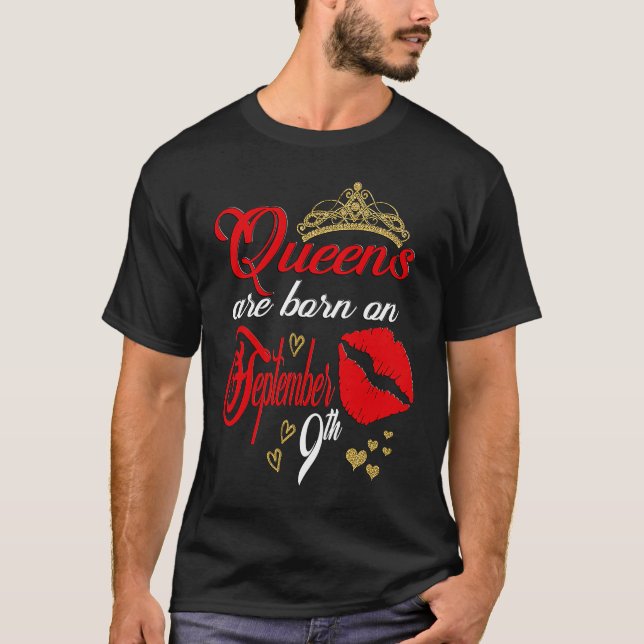 T-shirt Red Lip Print Queens are Born on September 9th Vir (Devant)