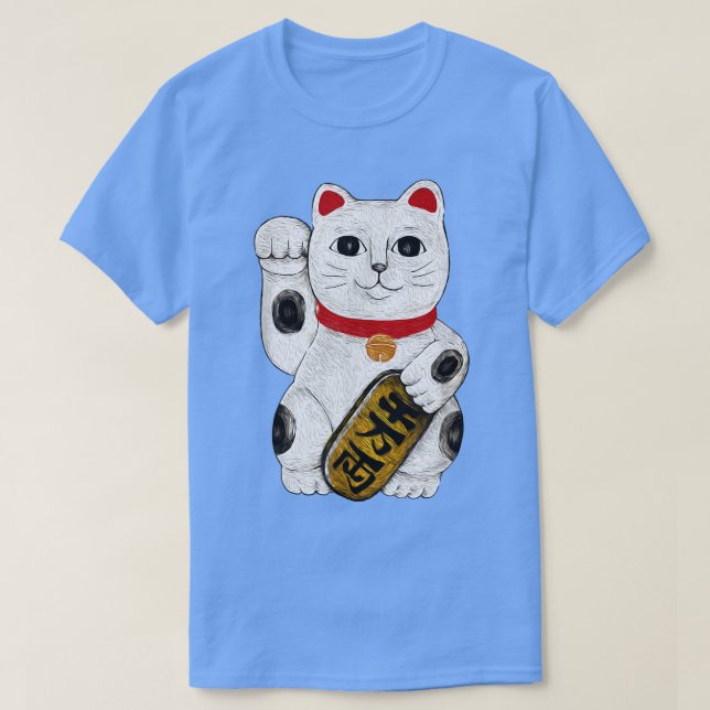 T-shirt Red Maneki Neko Chat Lucky Chat Retro Japonais Vin (Design devant)