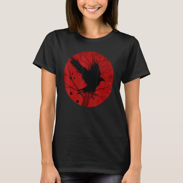 T-shirt Red Moon Corneille Déplaisante Oiseau Forêt gothiq (Devant)