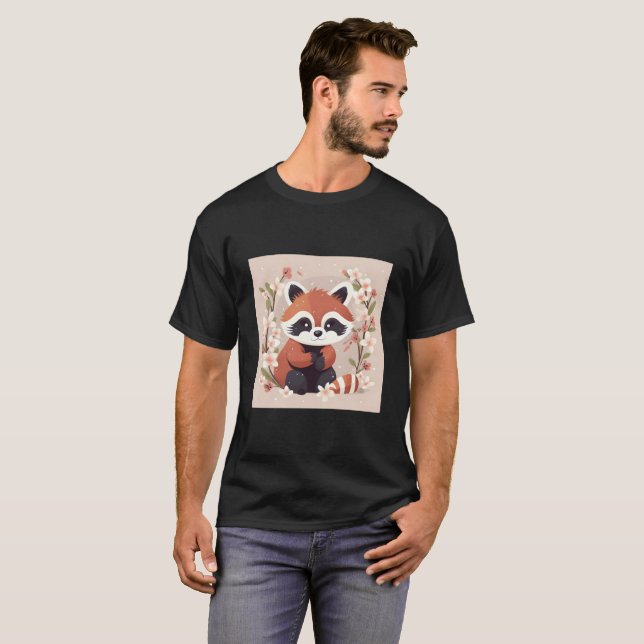 T-shirt Red Panda And Cherry Blossom Illustration Sweet Wa (Devant entier)