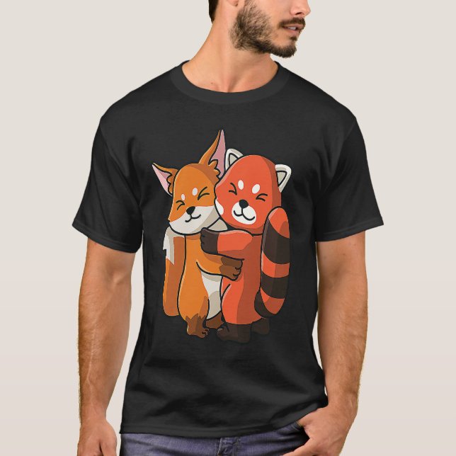 T-shirt Red Panda and Fox cute Hug Cuddle Animals (Devant)