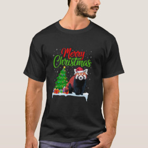 T-shirt Red Panda Christmas Tree Lumières Drôle Xmas Red P