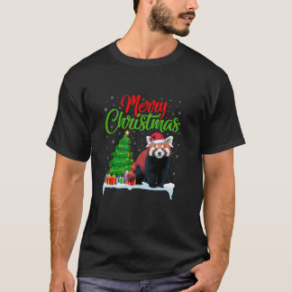 T-shirt Red Panda Christmas Tree Lumières Drôle Xmas Red P