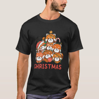 T-shirt Red Panda Christmasree Joyeux Noël drôle