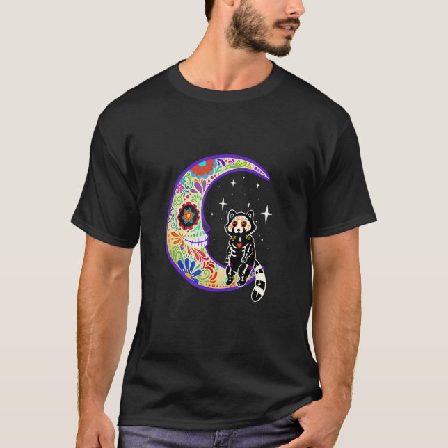 T-shirt Red Panda Dia De Los Muertos Skeleton (Devant)