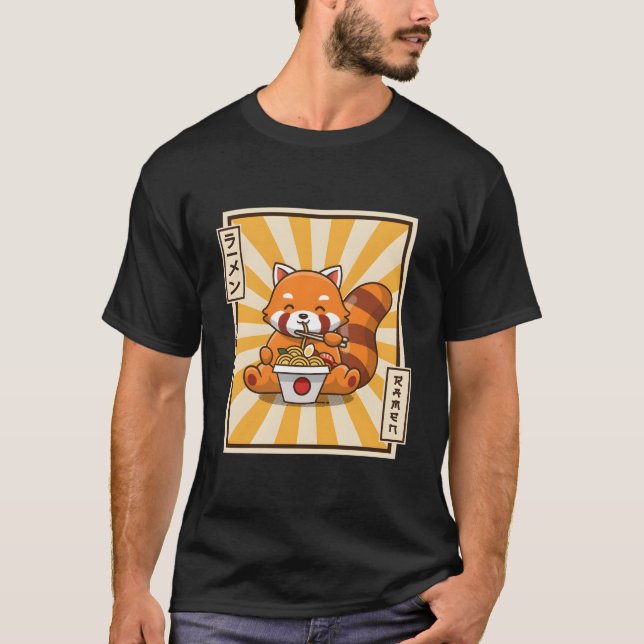 T-shirt Red Panda Eating Ra Kawaii Japanese Noodles Ra (Devant)