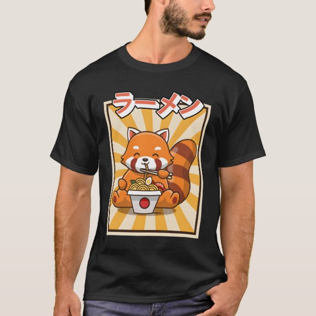 T-shirt Red Panda Eating Ra Kawaii Japanese Noodles Ra (Devant)