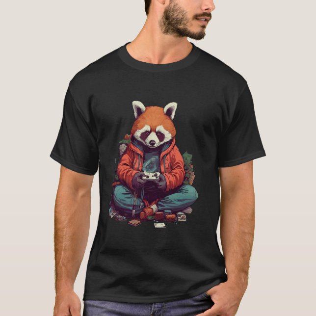 T-shirt Red Panda Gamer Anime Video Gaming (Devant)