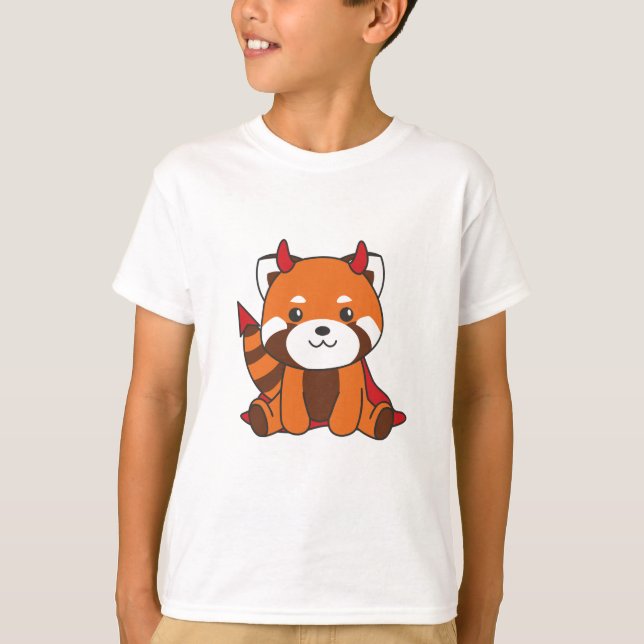 T-shirt Red Panda Halloween Cute Devil Witch Costume (Devant)