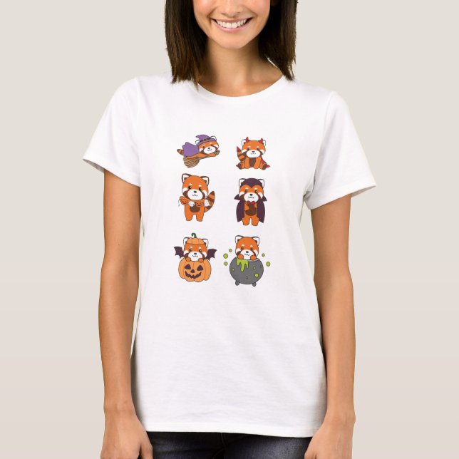T-shirt Red Panda Halloween Devil Citrouille Vampire costu (Devant)