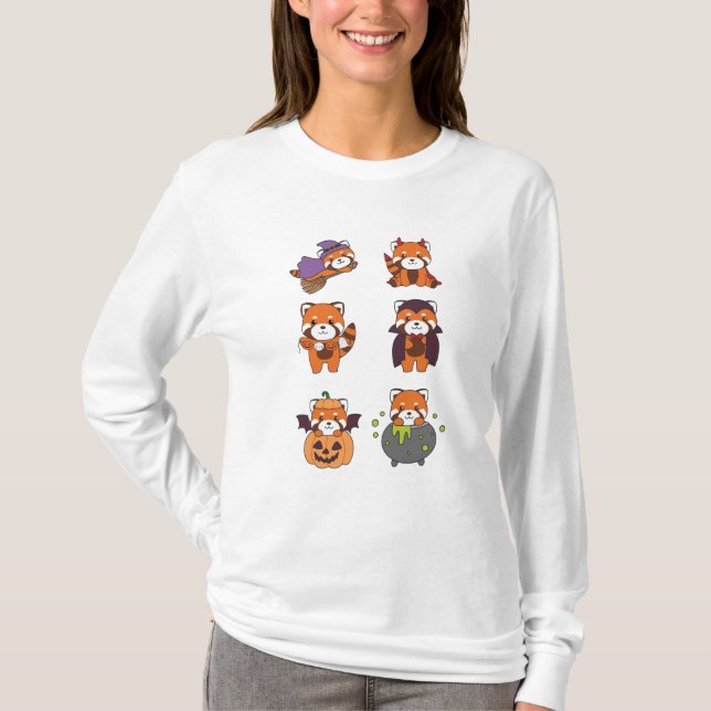 T-shirt Red Panda Halloween Devil Citrouille Vampire costu (Devant)