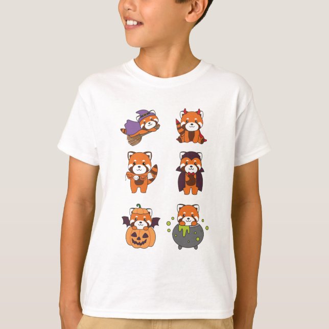 T-shirt Red Panda Halloween Devil Citrouille Vampire costu (Devant)