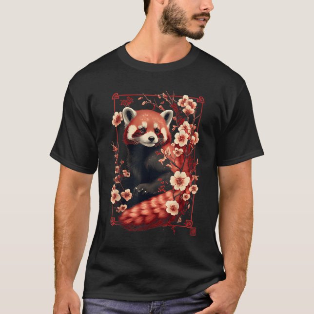T-shirt Red Panda Japanese Cherry Blossom Flower (Devant)